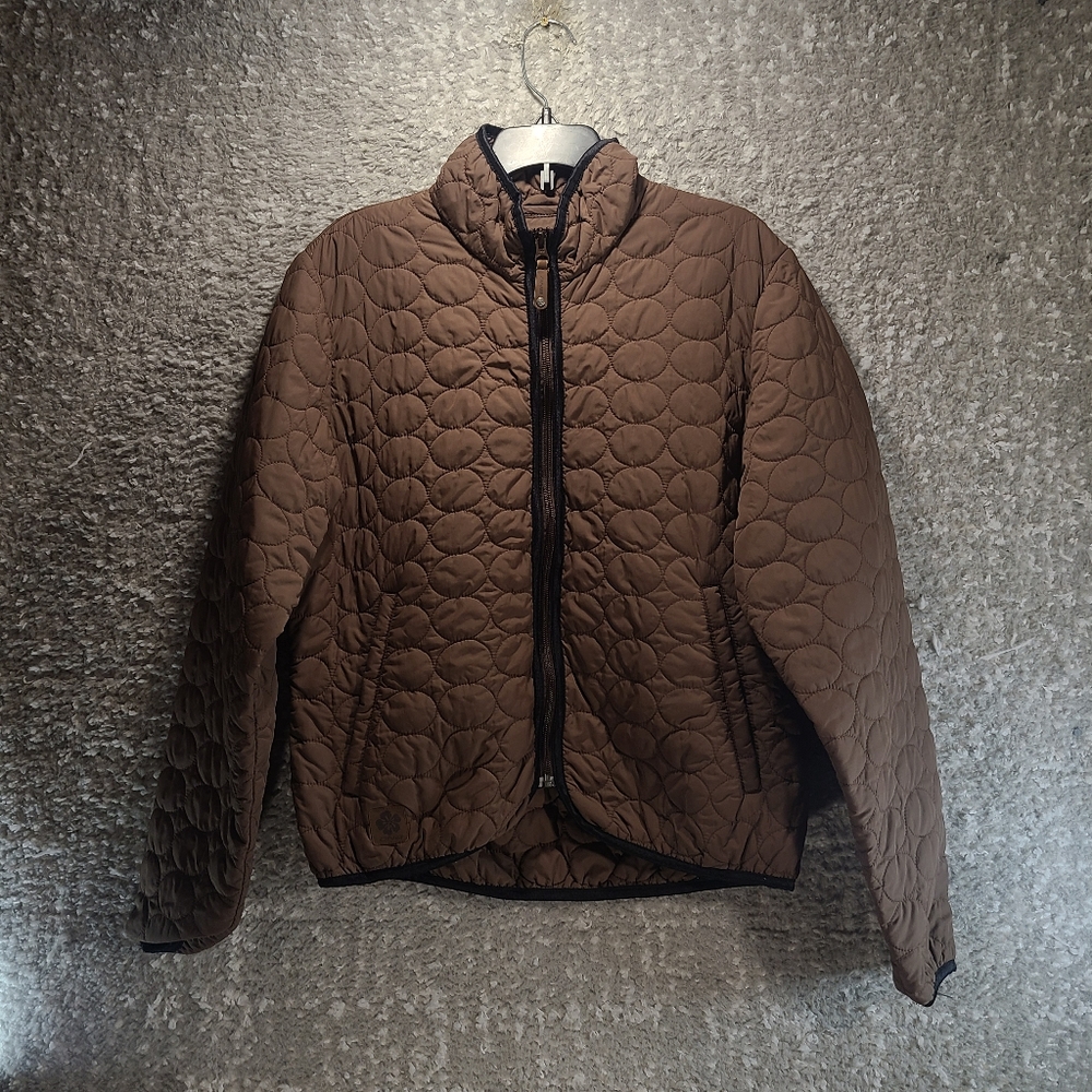 Descente Bomber Puffer Jacket Brown Size 8 Full Zip Pockets Nylon Polyester
